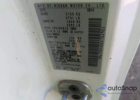 2014 Nissan Nv200 Sv from USA, damaged, VIN 3N6CM0KN0EK701905